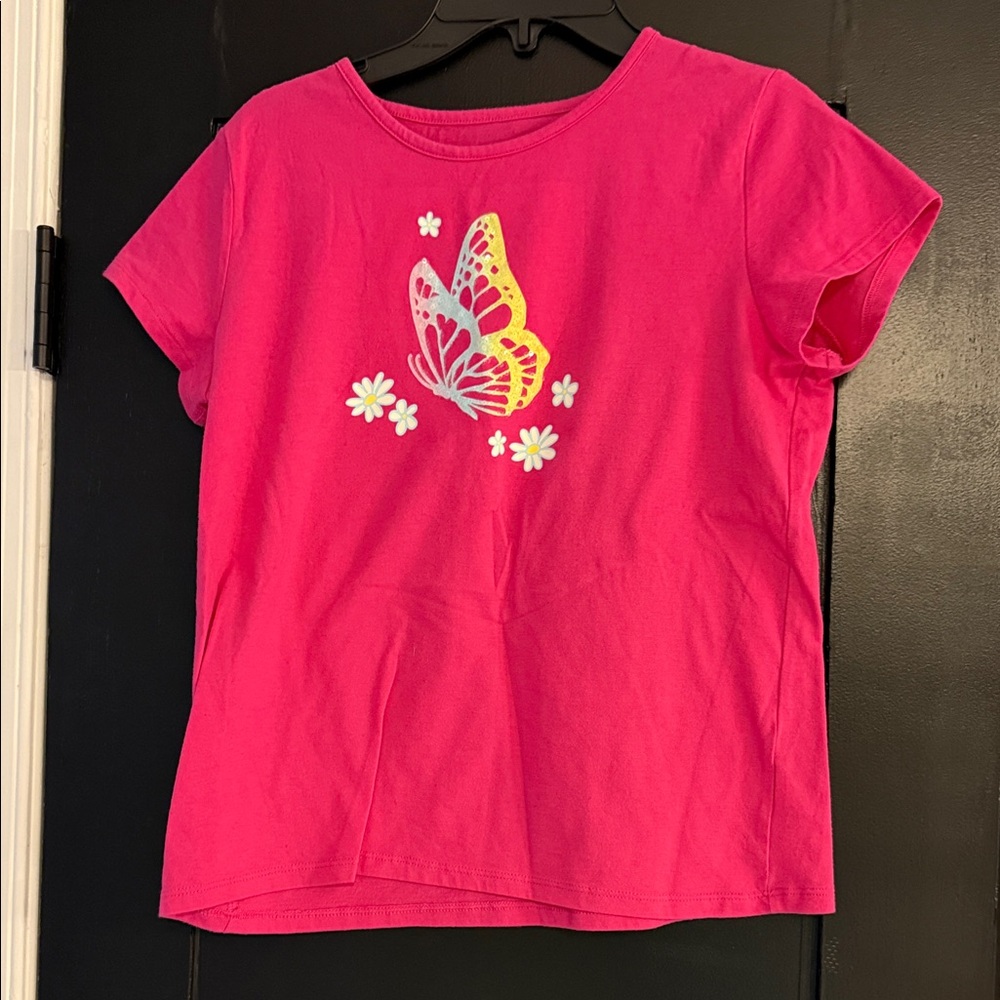 wonder nation Bright Pink Short Sleeve Tee with Butterfly & Daisies